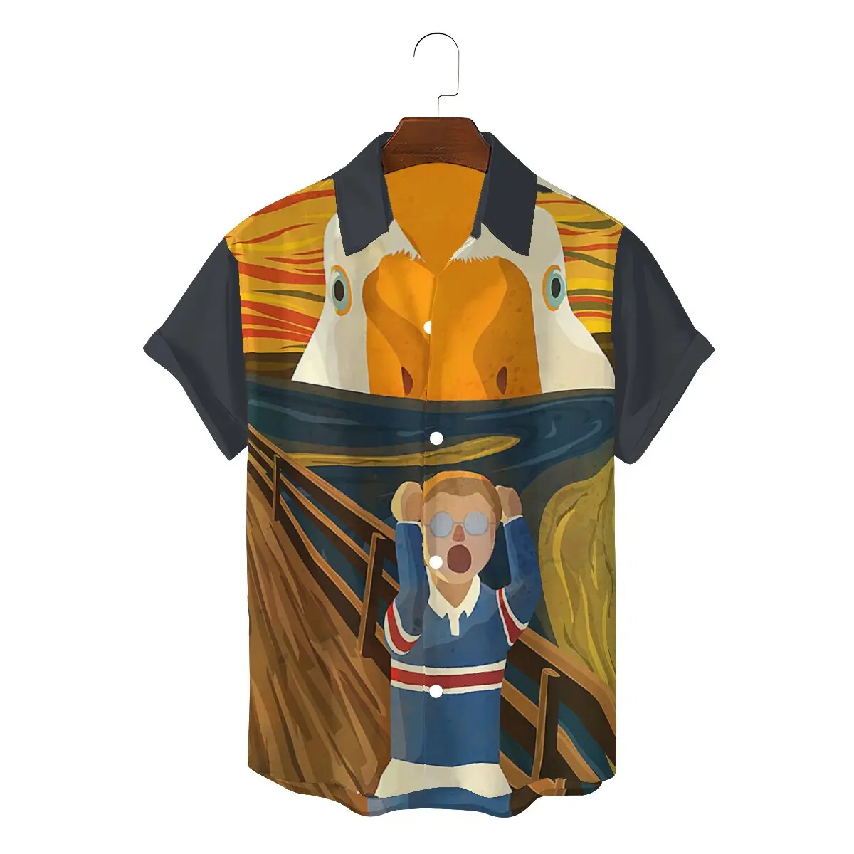 

The Honk Scream Famous Painting Parody Meme 2022 Men Fashion Hawaii Shirts Untitled Goose Game Internet meme Square 3D Shirt