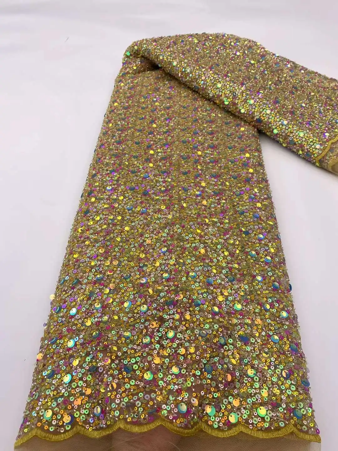 Nigerian French Sequins Lace Fabric Hot Sale Handmade 2022 Embroidered African Beaded Net Mesh Lace Fabric For Women Dress ZX-78 6 Nigerian French Sequins Lace Fabric Hot Sale Handmade 2022 Embroidered African Beaded Net Mesh Lace Fabric For Women Dress ZX-78 6