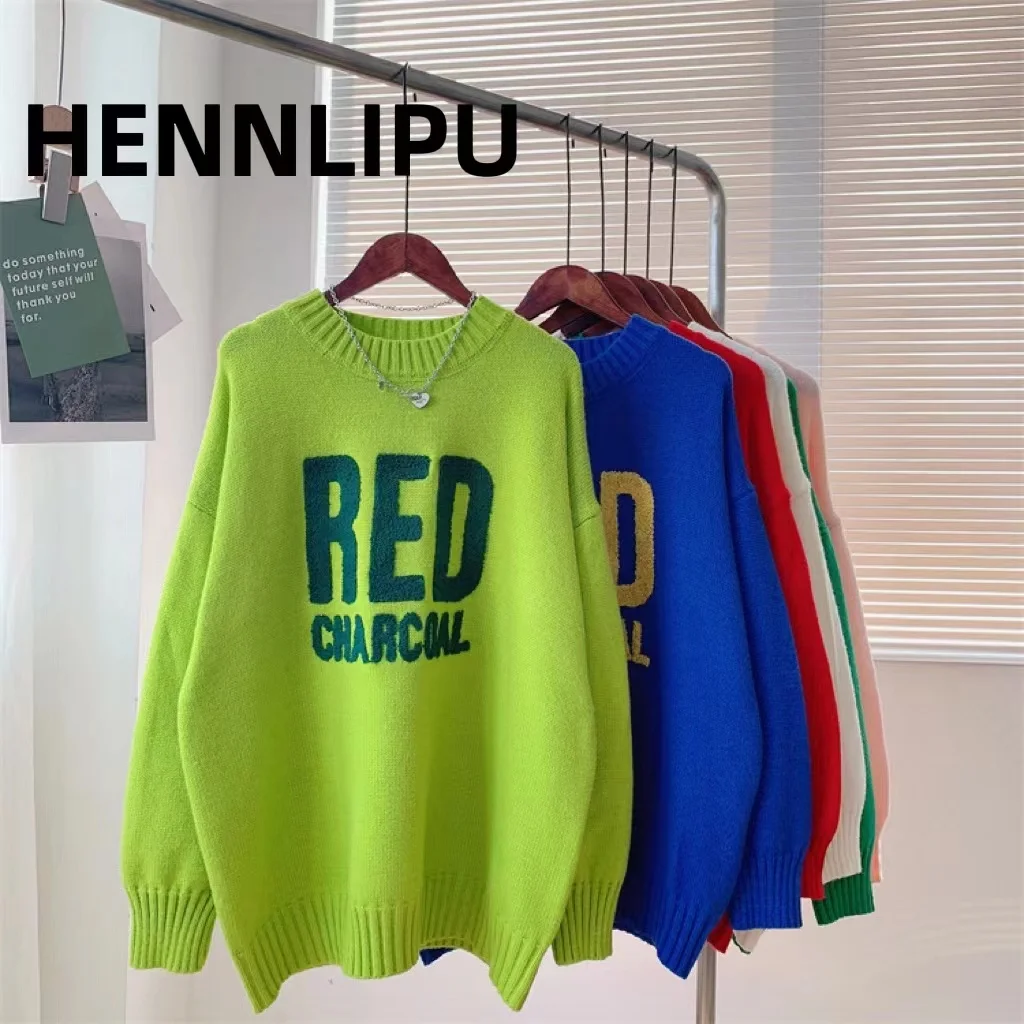 

HENNLIPU Vika Studio new women pullover letter fashion top leisure sweater