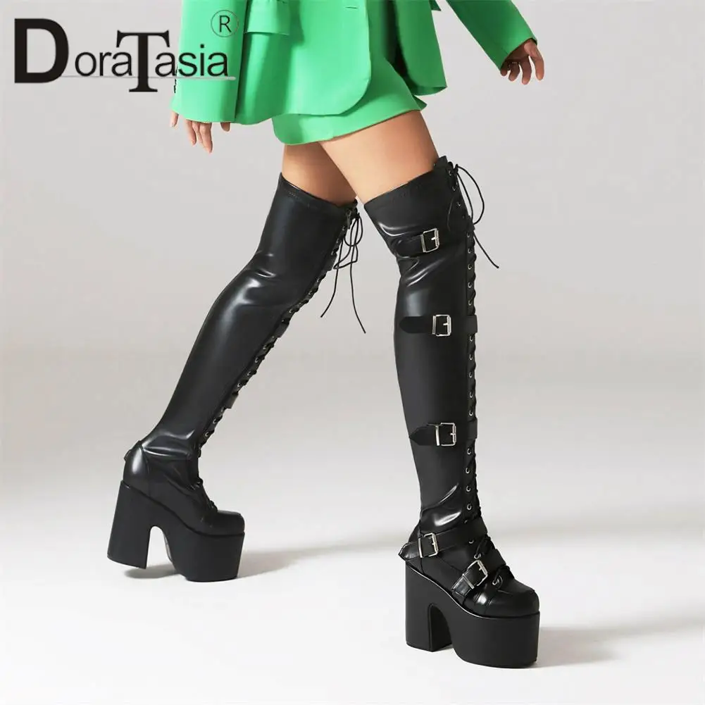 Brand New Ladies Platform Thigh High Boots Fashion Buckle Punk Chunky High Heels women's Boots Party Cosplay Goth Woman Shoes