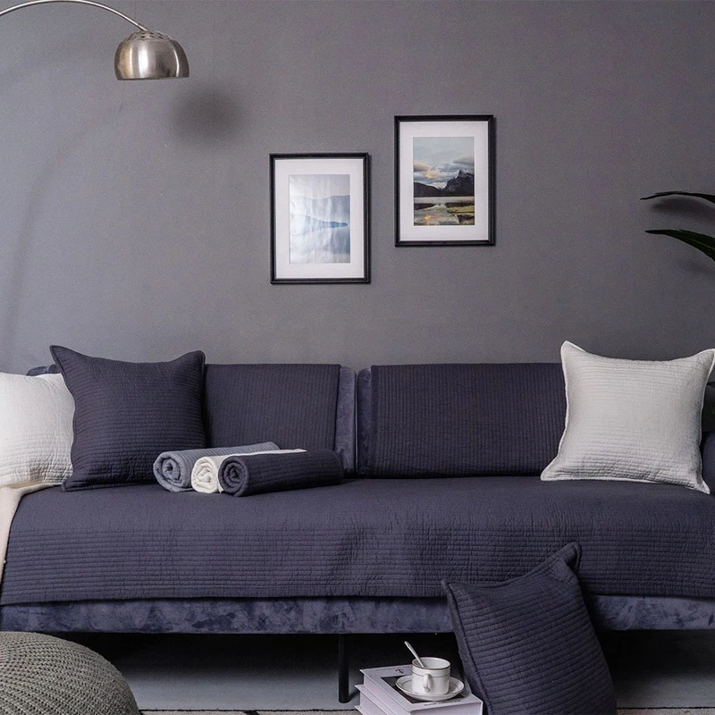 

Modern 100% Cotton Quilted Sofa Cover White Gray Solid Color Couch Covers for Sofa Soft Anti-slip Sofa Towel Bay Window Mat