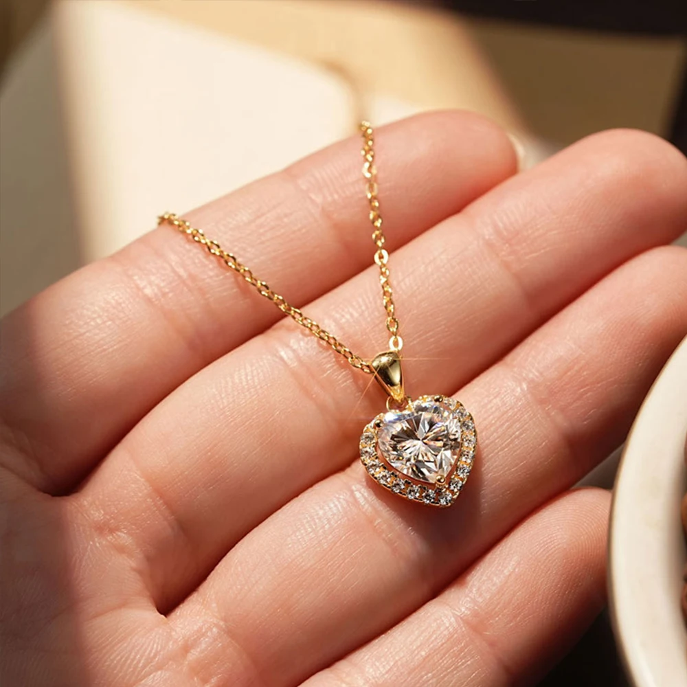 2-каратное ожерелье с подвеской из муассанита в форме сердца для женщин