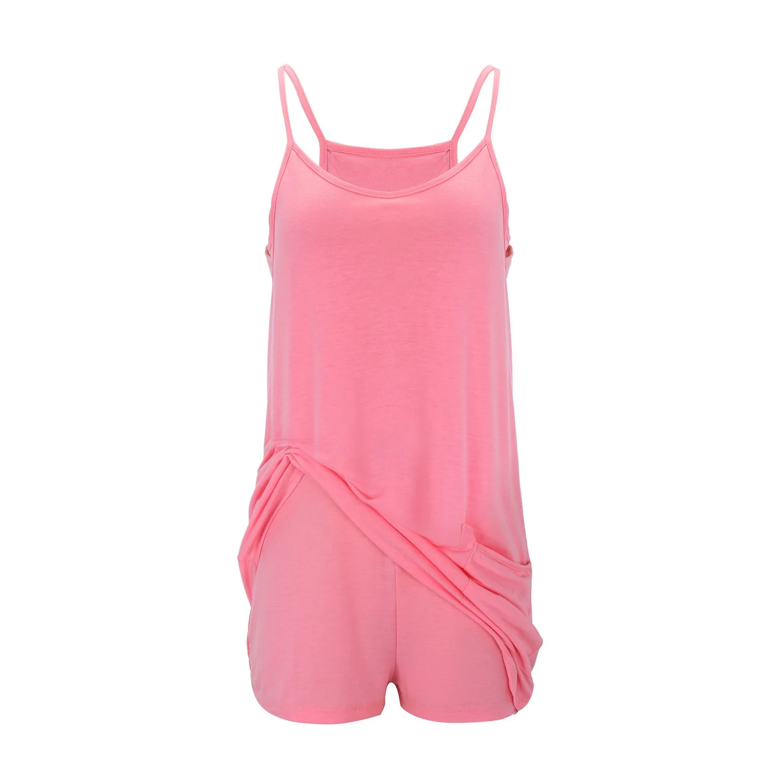 

Women's Solid Color Pocket Suspenders Fake Two Piece Sports Jumpsuit Shorts One-Piece Women's Fashion Breathable Playsuits