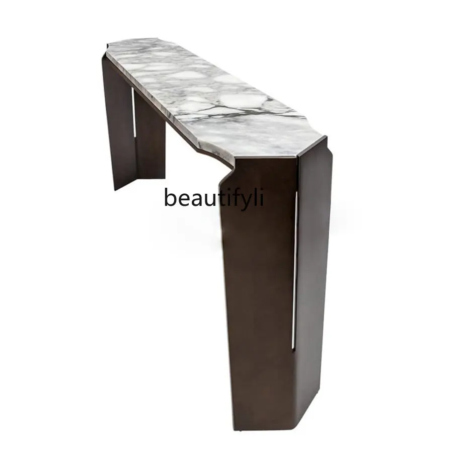 

yj Narrow Wall Table Nordic Natural Marble Porch Table Aisle Shelf Light Luxury Console Tables