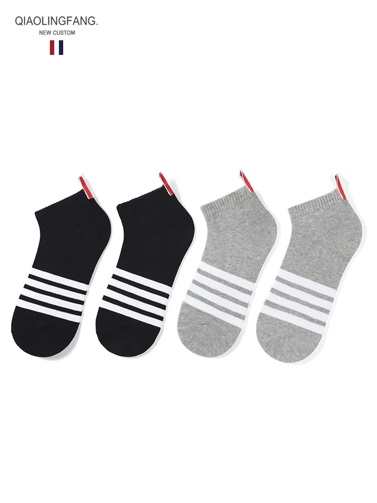 6 pairs of TB short socks pure cotton men and women couple shallow striped webbing short tube tide brand socks