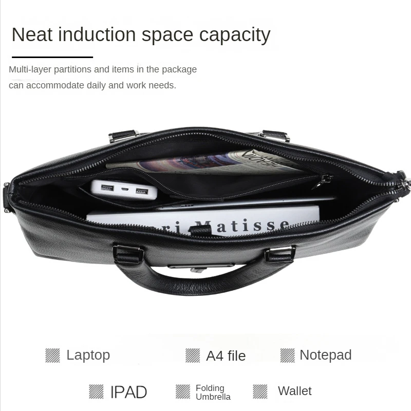 Genuine Leather High-Grade Men Briefcase Pure Cowhide Handbag Casual Laptop Bag Business Male Shoulder Messenger Bag