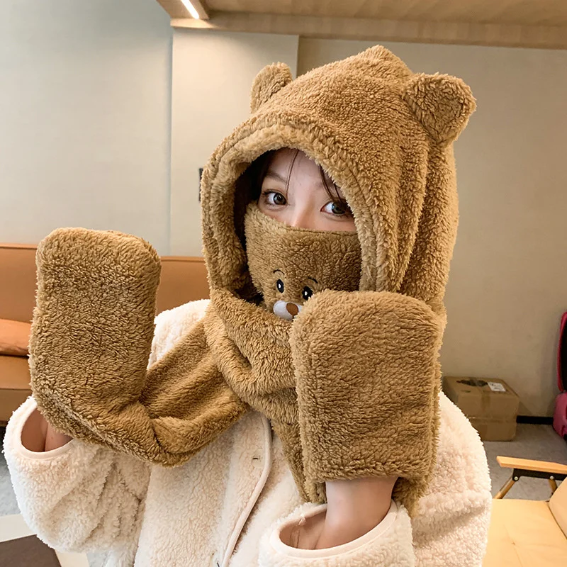 

Зимняя шапка, меховая шапка, новинка, искусственная шапка, шарф, костюм, шапка-бомбер с медведем, зимние шапки для женщин, кофейная шапка хаки...