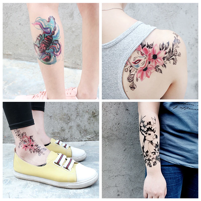 VeeCharm-стильные временные татуировочные наклейки с рукавом до локтя для акварели и