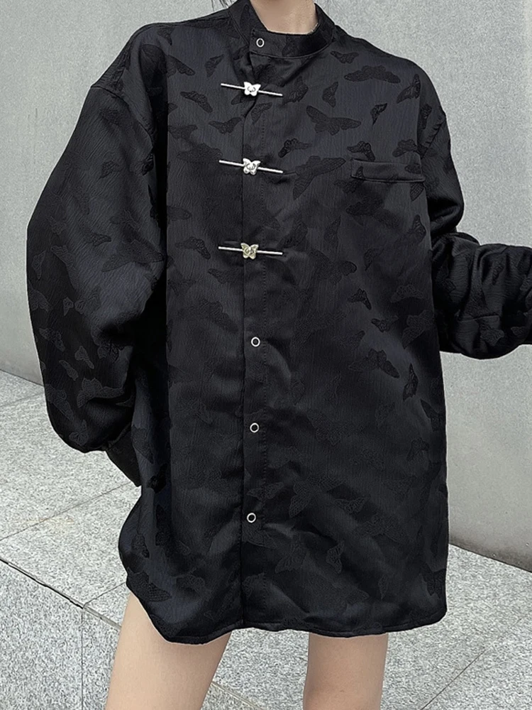 

Винтажная однобортная черная блузка в стиле сафари, с длинным рукавом