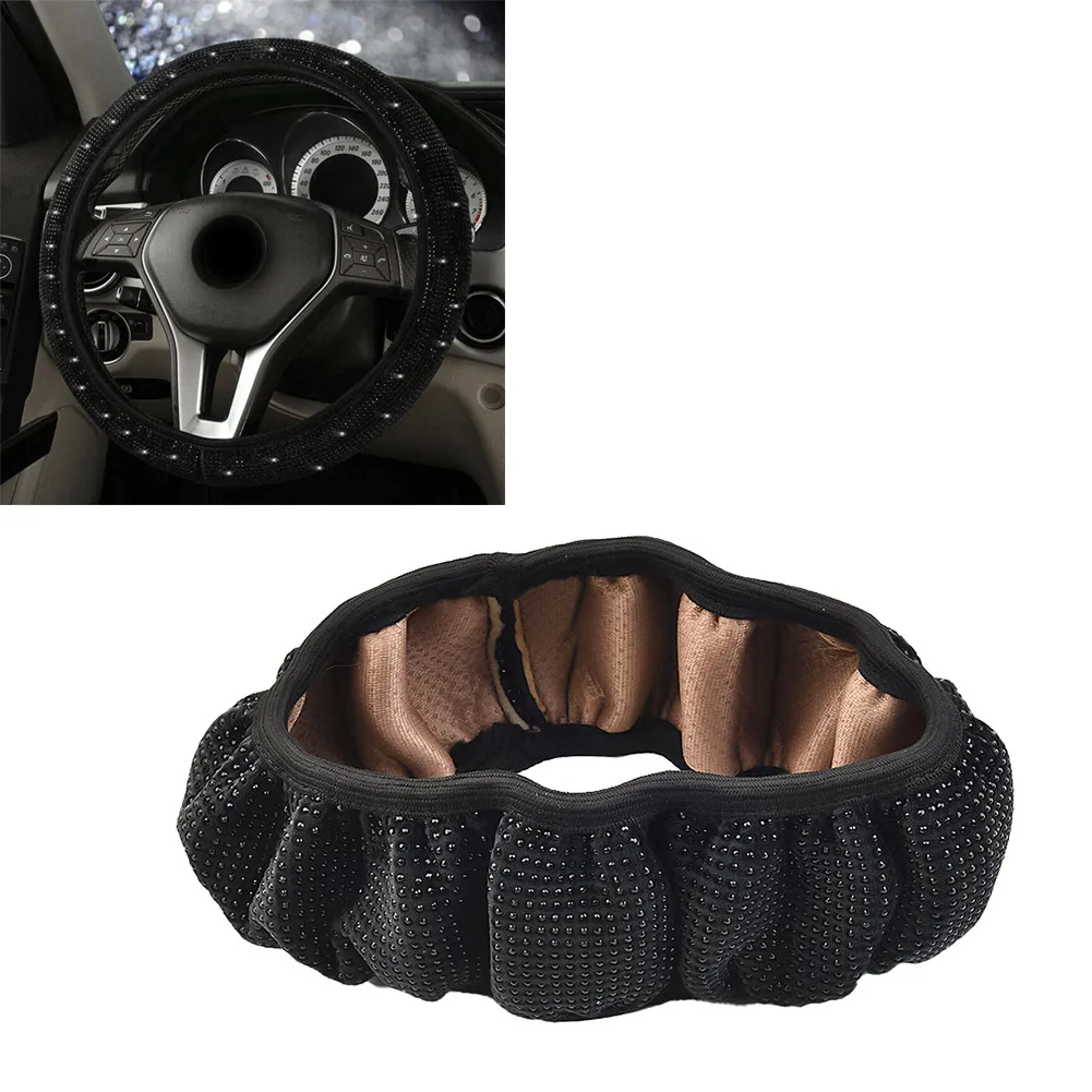 

Accessory Car Steering Wheel Cover Black Bling For 37-38CM Replacement