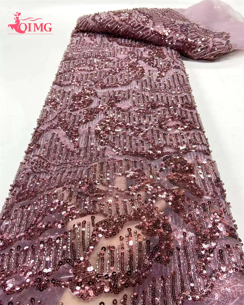 

OIMG розовая Роскошная бисерная кружевная блестящая африканская кружевная ткань 2023 Высококачественная нигерийская сетчатая кружевная ткань для вечернего платья