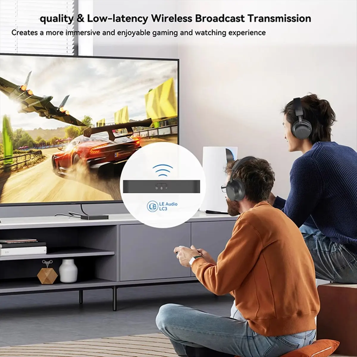 Фото (A75T) Аудиопередатчик Aptx Lossless Bluetooth 5.4 для телевизора и PS5, адаптер 96K/24bit с зашифрованным аудиоформатом Auracast LC3 №2