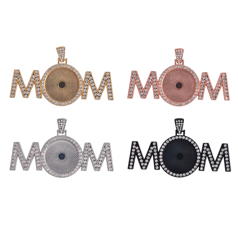 

MOM Cabochon Pendant Base Diamond Bezel 25mm Circle Blank Tray Charms For DIY Jewelry Making Accessories Mother Memorial Gifts