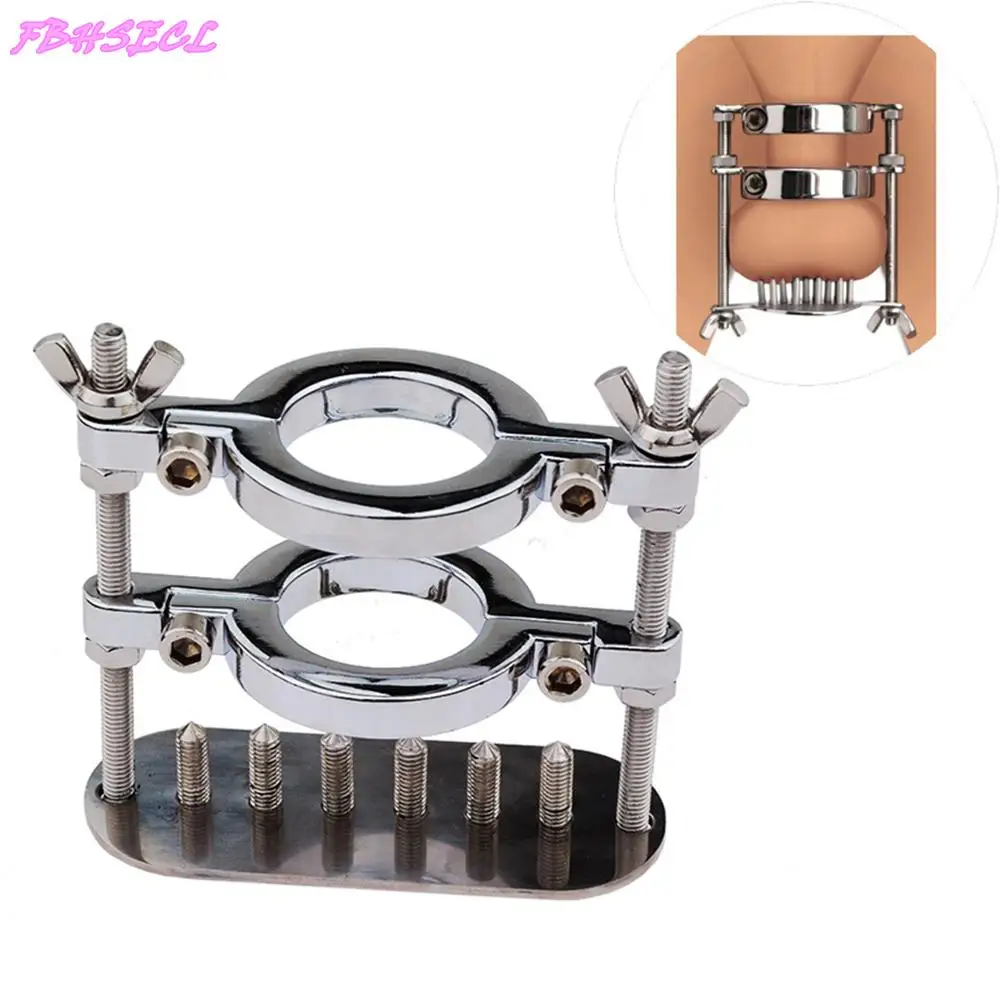 

FBHSECL Male Chastity Metal Spike Penis Ring Clamp Testicle Clamp Scrotum Stimulation Lock Training Device Cock Ring Stretcher