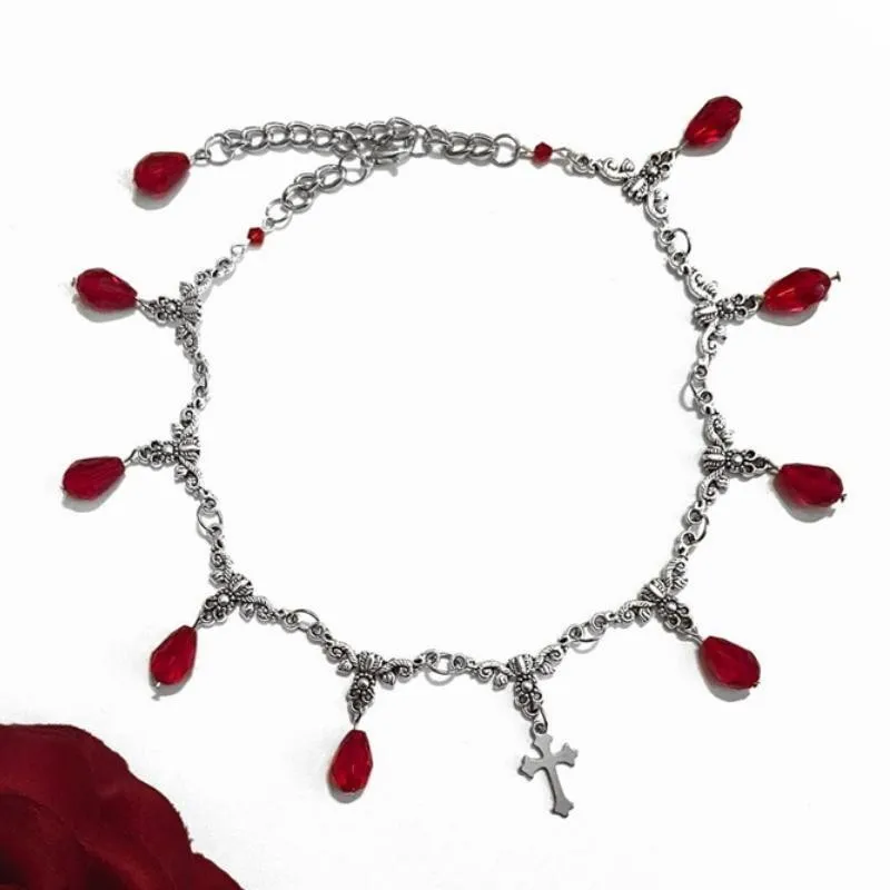 Женское готическое ожерелье с крестом и каплями крови