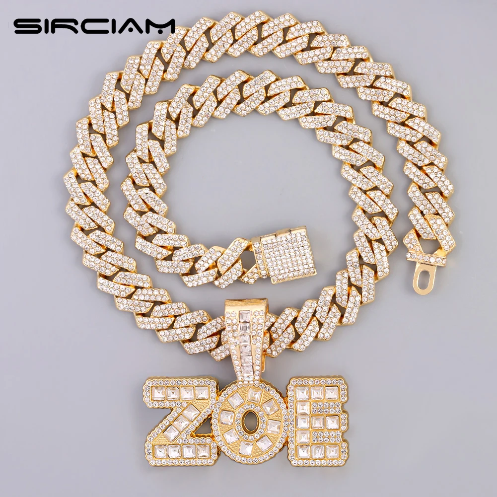 

Iced Out Hiphop Baguette ZOE Letter Pendant Necklace For Women Men 14MM Prong Cuban Link Chain Necklaces Iced Chain Jewelry 2022