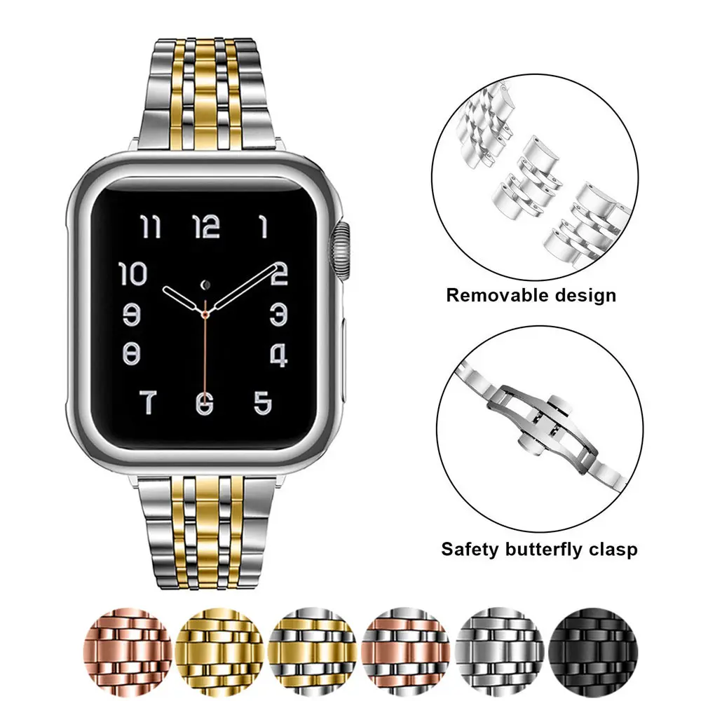 Stainless Steel Strap for Apple Watch band 7 6 44mm 40mm 41mm 45mm iWatch Series 7 SE 3 42mm 38mm Butterfly Metal Slim Bracelet