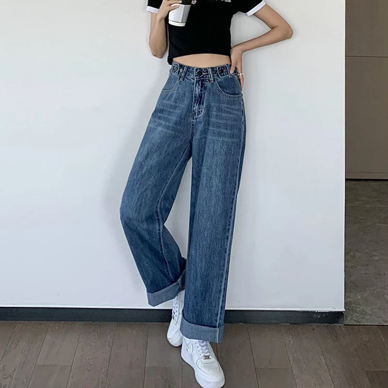 Женские джинсы повседневная одежда с высокой талией длинные широкие джинсовые