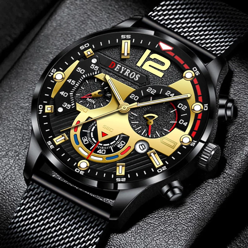 

2022 Fashion Mens Business Watches Luxury Stainless Steel Mesh Belt Quartz Wrist Watch Luminous Clock Men Casual Leather Watch