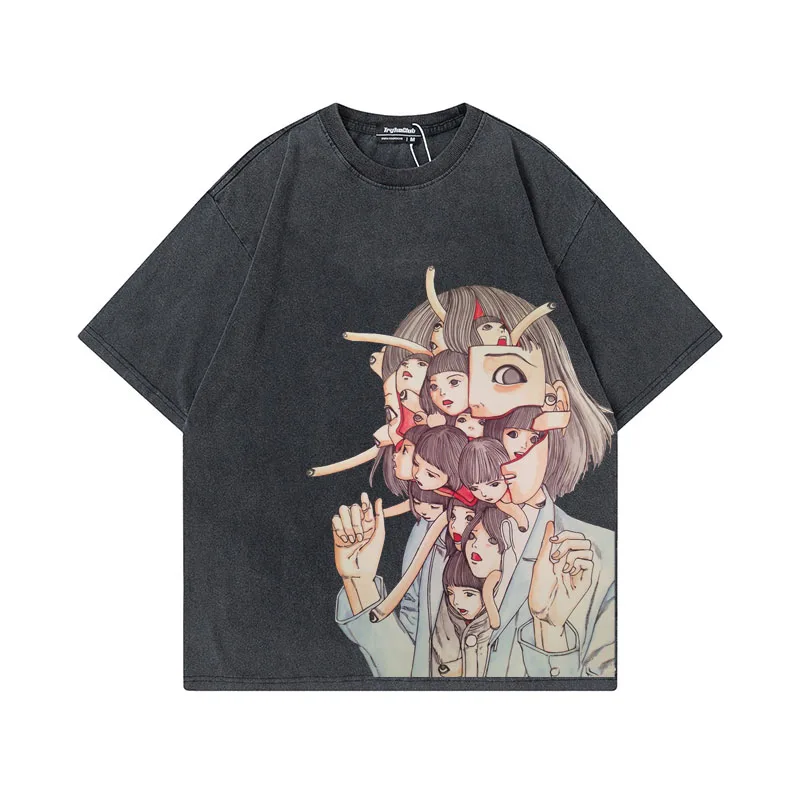 

Tomie Junji Ito T Shirt Men 100%Cotton T-shirt Short Sleeves Horror Manga Uzumaki akira shintaro kago Tee Clothing Merch Washed