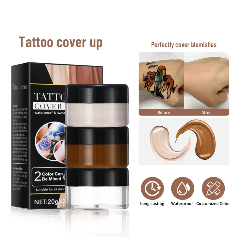 Body Tattoo Cover Up Set Waterproof 2 Colors Mixed Makeup DIY Spots Scars Long Lasting Smooth Blemish Full Coverage Maquiagem