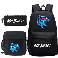 3pcs mr beast backpack lightning cat gaming casual shoulder knapsack surrounding youth teens students back to school bag
