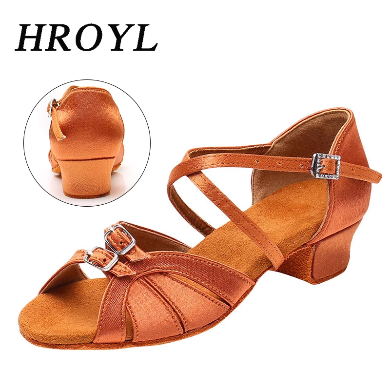 HROYL Children Dance Shoes for Girls Women Ballroom Latin shoes Modern Tango Dancing Shoes Salsa Sandals Russia Stock