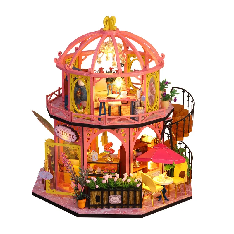 

Wooden Building Blocks DIY Cottage Meet The Warm Flower Room Art House Toy Hut Dollhouse Model Toy Assembly Model