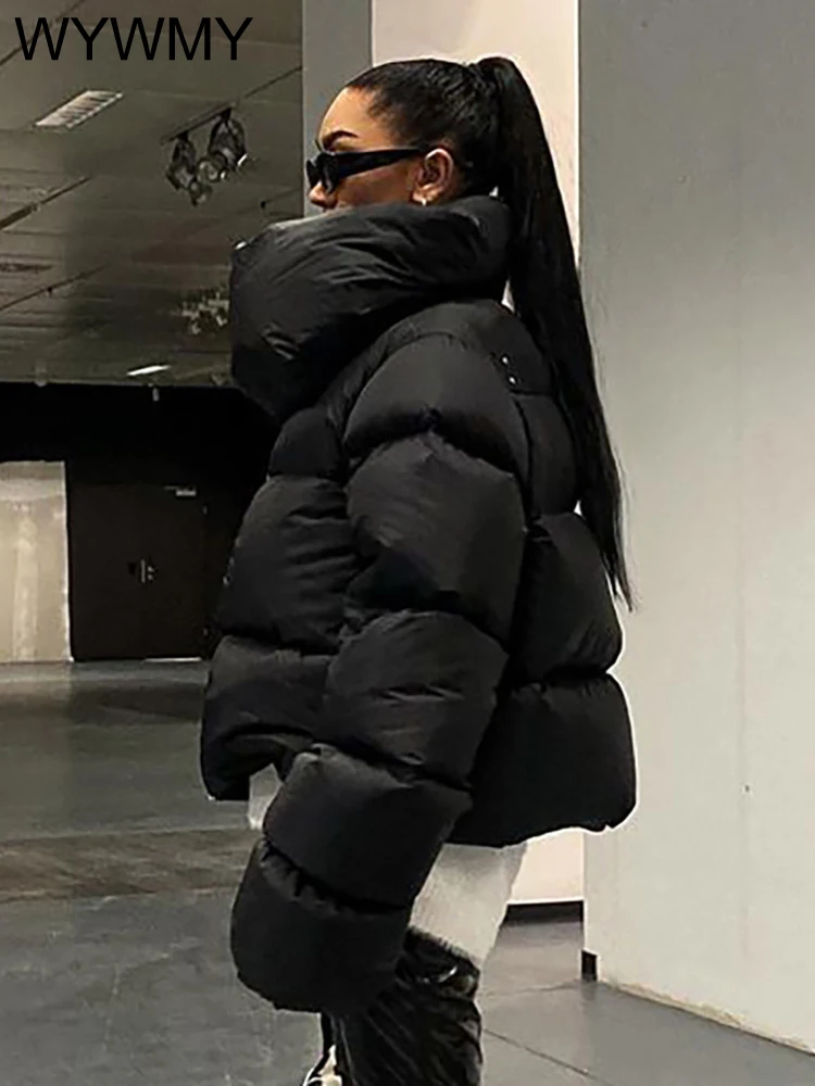 WYWMY Winter Scarf Collar Puffer Short Jackets Women 2022 Oversized Black Bubble Coats High Street Outwear Casual Zipper Parkas