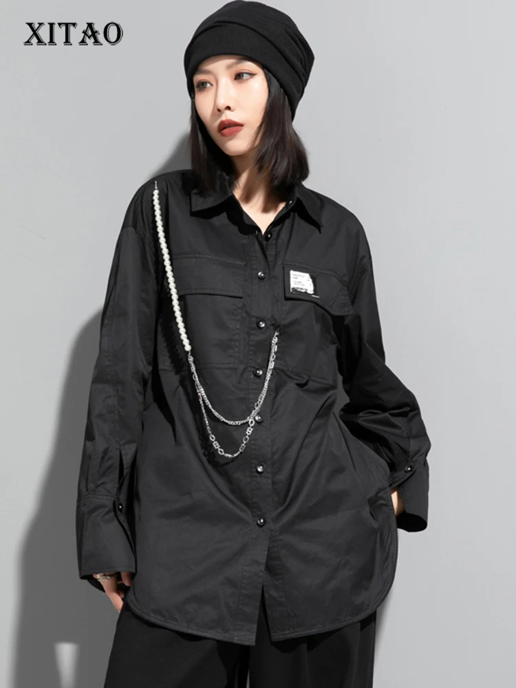 

XITAO Single Breasted Casual Shirt Women Korea 2022 Autumn New Personality Fashion Loose Polo-neck Full Sleeve Shirt ZY8046
