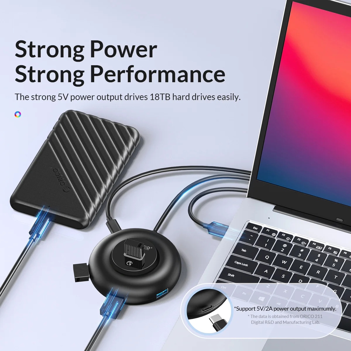 Фото Портативный круглый USB-хаб ORICO с RGB-подсветкой, USB 3.0, 5 Гбит/с, многопортовый адаптер с аудиоразъемом, SD/TF-ридером для ноутбуков №3