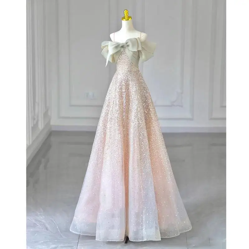 

Sling Sen Birthday French Evening Dress Women's Spring New Heavy Industry Show Annual Meeting Dress