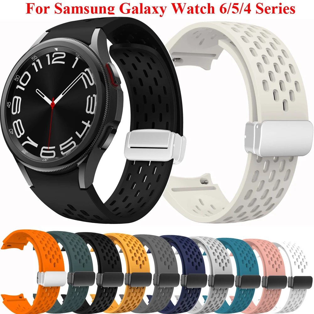 

Silicone Strap For Samsung Galaxy Watch 6 Classic 43MM 47MM Watch 5 Pro 45MM Watch 6 5 40MM 44MM Magnetic Buckle Bracelet Strap