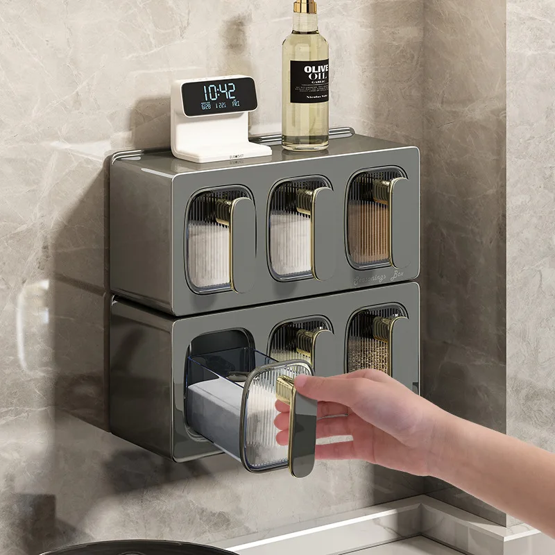 

Aoliviya Sh New Drawer Type Seasoning Box Household Kitchen Spice Jars Combination Sets Salt MSG Seasoning Can Sticky Wall Seaso