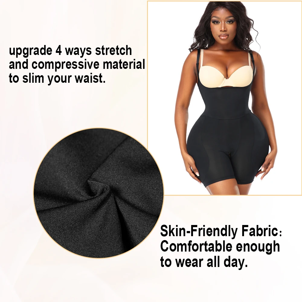 SEXYWG Women Body Shaper Butt Lifter Bodysuit Hip Enhancer Push Up Bodysuit with Hip Pads Hip Shapewear Bodysuit