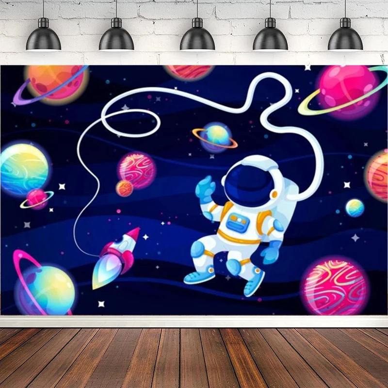 

Детский астронавт День Рождения фотография фон Вселенная планетвечерние плакат декорация фотографический фон баннер Фотостудия