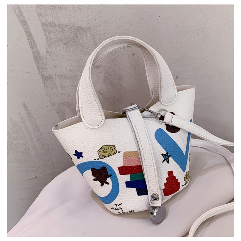 

PU Leather Doodle Mini Bag For Women 2021 Fashion Girls Purses And Handbags Shopper Bags Female Casual Travel Wallets