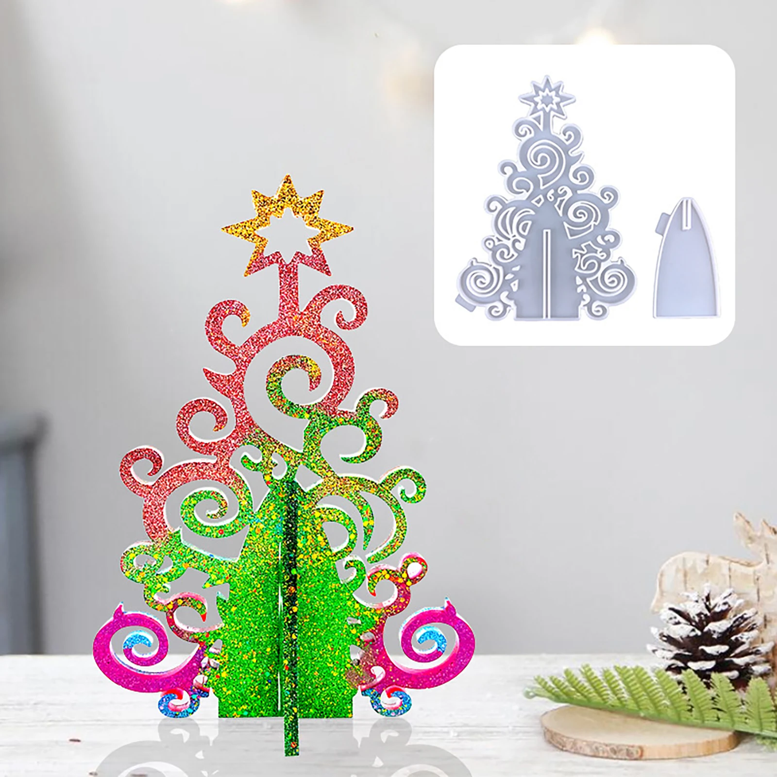 

3D Winter Tree Ring Holder Epoxy Resin Mold Assemble Christmas Tree Silicone Mould for Christmas Theme Feastival Art Crafts