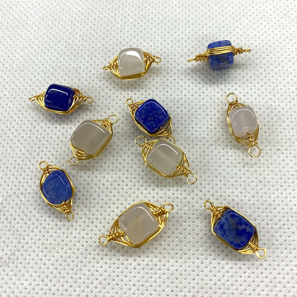 

Ovxxons 5 шт. натуральный камень кристалл Netsuke 8x19 мм квадратный синий и белый цвет фотоподвеска для DIY аксессуары
