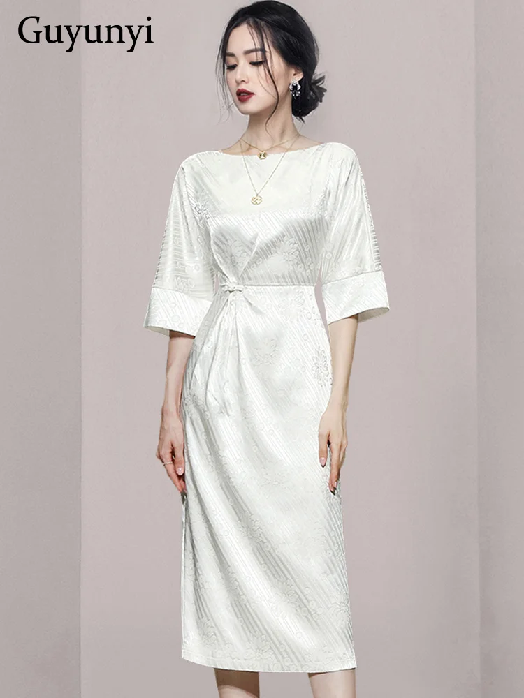 

Женское офисное платье, элегантное весеннее плиссированное белое жаккардовое платье в полоску с рукавом до локтя, высокой талией и пряжкой,...