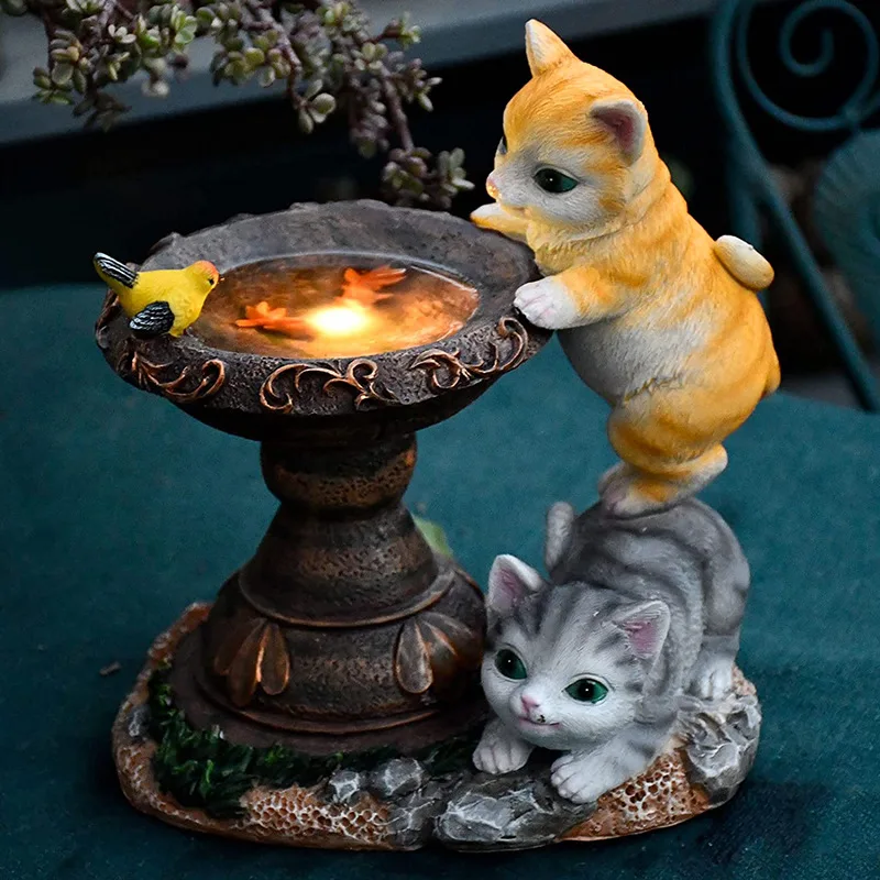 

Resin Sculpture Waterproof Lighted Solar Cat Statues Figurines Welcome Signs Home Outdoor Garden Yard Decoration