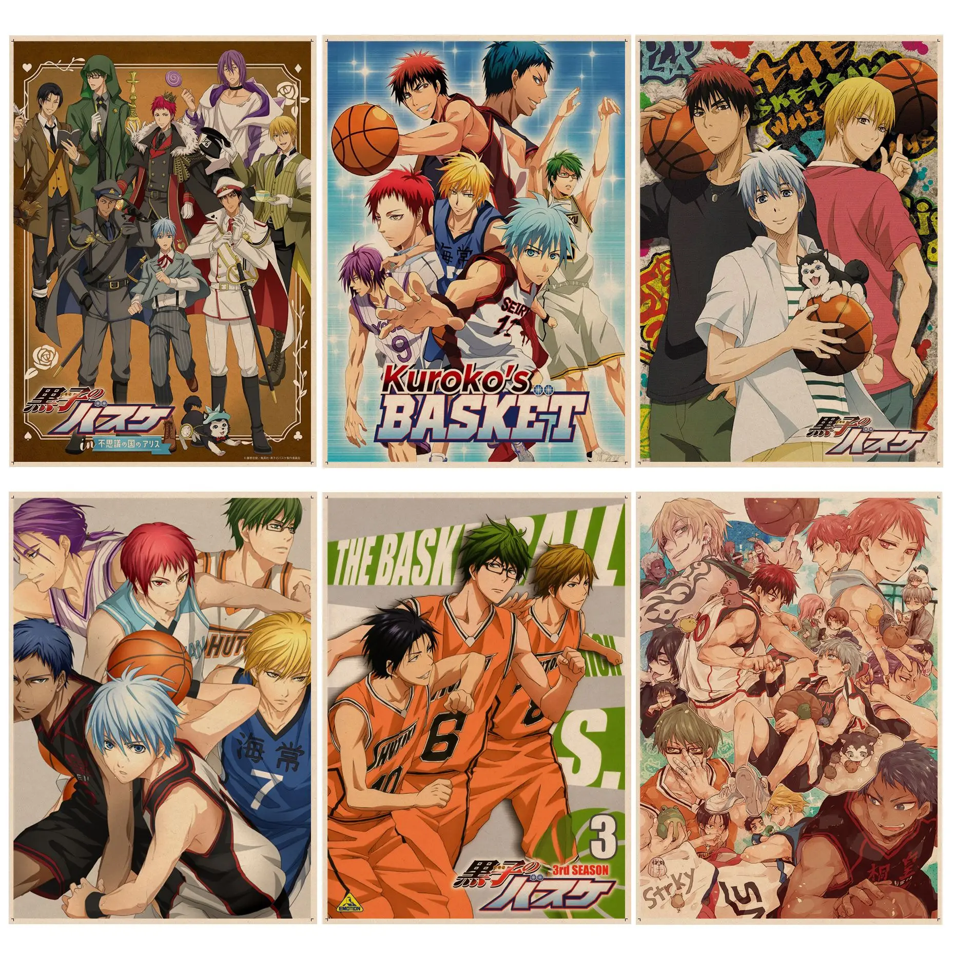 

Japanese Anime Kuroko's Basketball Movie Posters Retro Kraft Paper Sticker DIY Room Bar Cafe Decor Art Wall Stickers