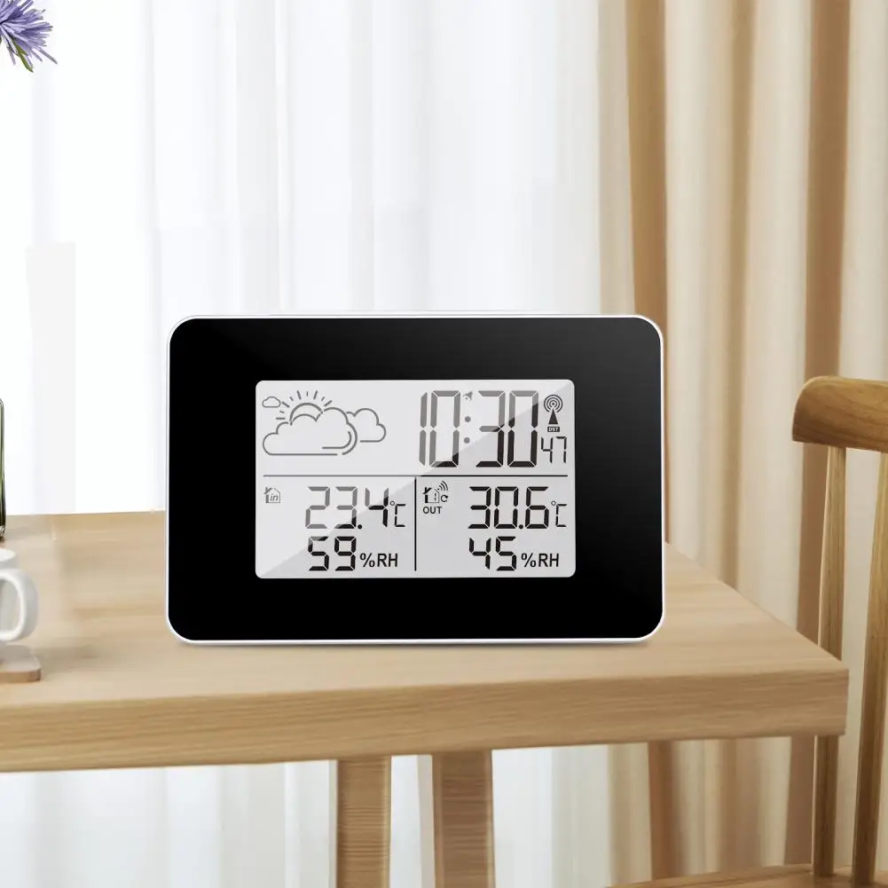 

Weather Clock with Outdoor Sensor Multipurpose Calendar Function Forecast Wireless Thermometer-Hygrometer Clock for Bedroom