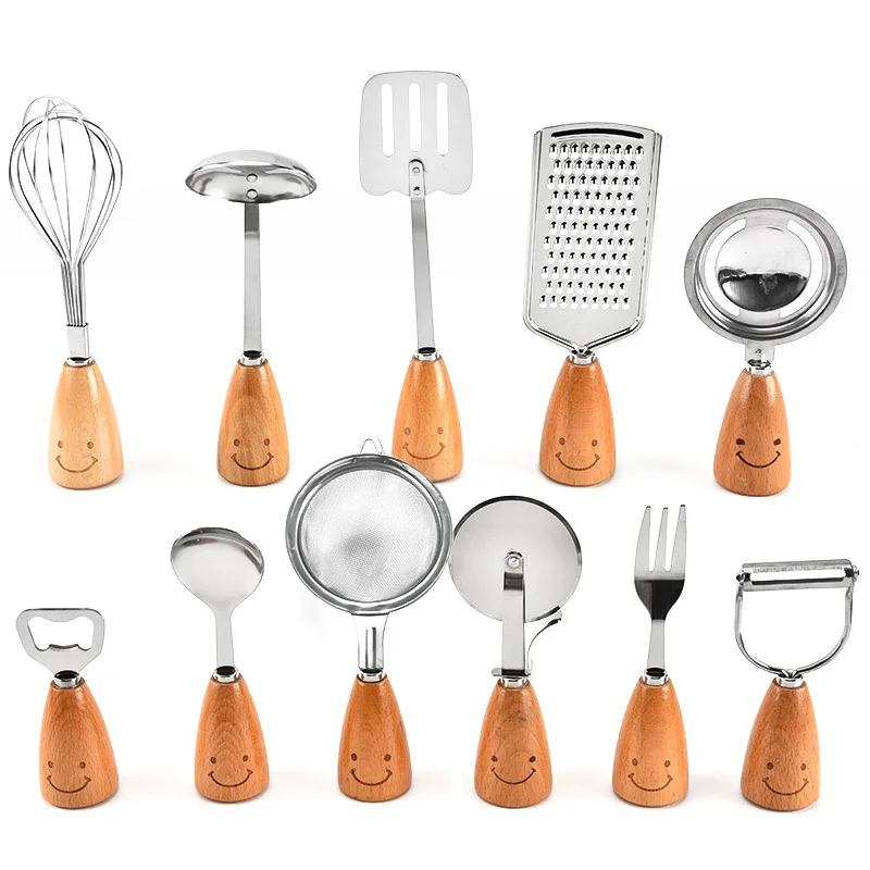 

Smiley Kitchenware Set DIY Baking Set Beech Smiley 11-Piece Set Kitchen Gadget Set Fork and Spoon Spatula