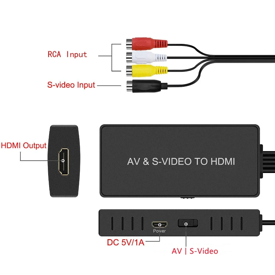 Фото S-Video в HDMI-совместимый преобразователь 3RCA AV в HDMI-совместимый адаптер для WII U PS2/PS3 STB Xbox VHS VCR Blue-Ray DVD-плееры №4