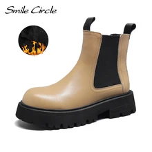 Smile Circle Chelsea Ankle Boots Women Winter Plush Warm Platform Boots Round toe Chunky Shoes for Women