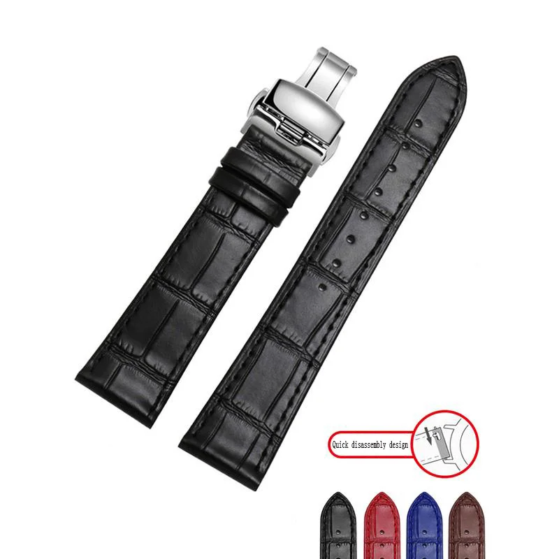 

Ultra Thin Soft Genuine Leather Watchband Universal Interface Men Women Butterfly Buckle CowLeather Watch Chain12 20 23 24mm