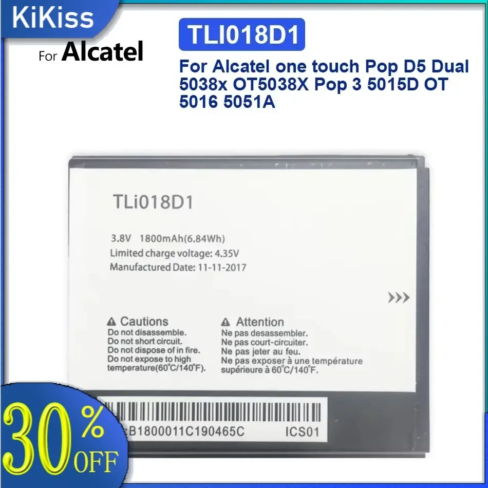 Сменный аккумулятор для Alcatel One Touch Pop D5 Dual 5038x OT5038X Pop3 5015D OT5016 5051A 1800 мАч TLi018D1 трек-код