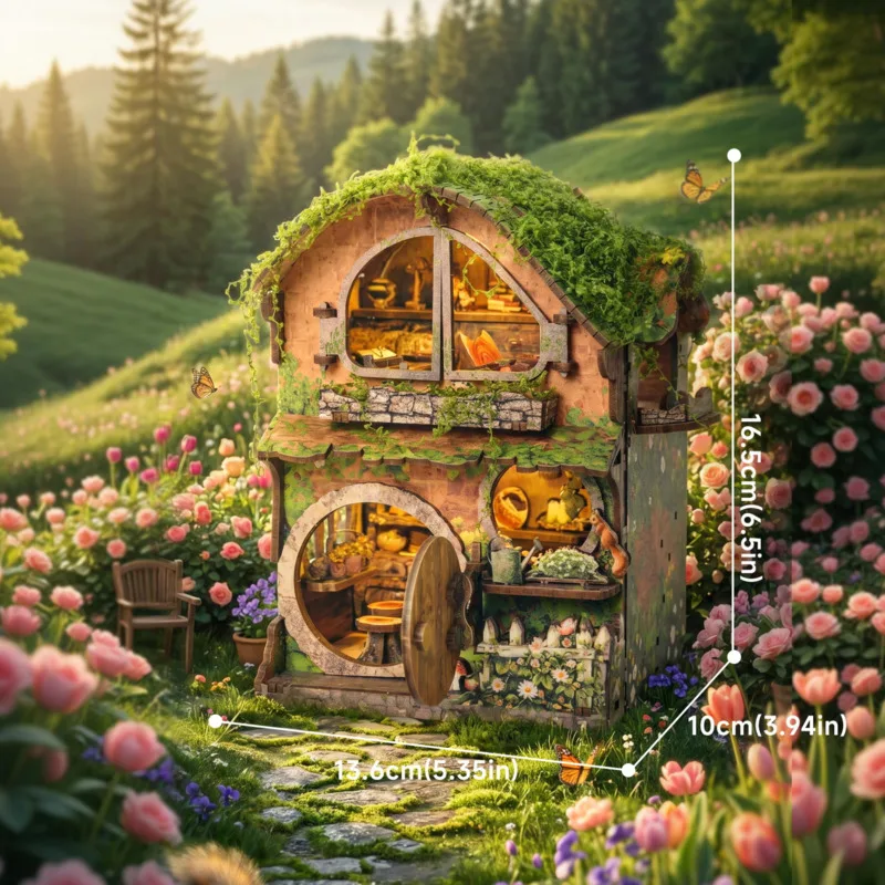 Фото 3D-модель деревянного миниатюрного домика-коттеджа из плюща, набор для сборки, антистресс, декор для рабочего стола, подарок для взрослых и детей №2