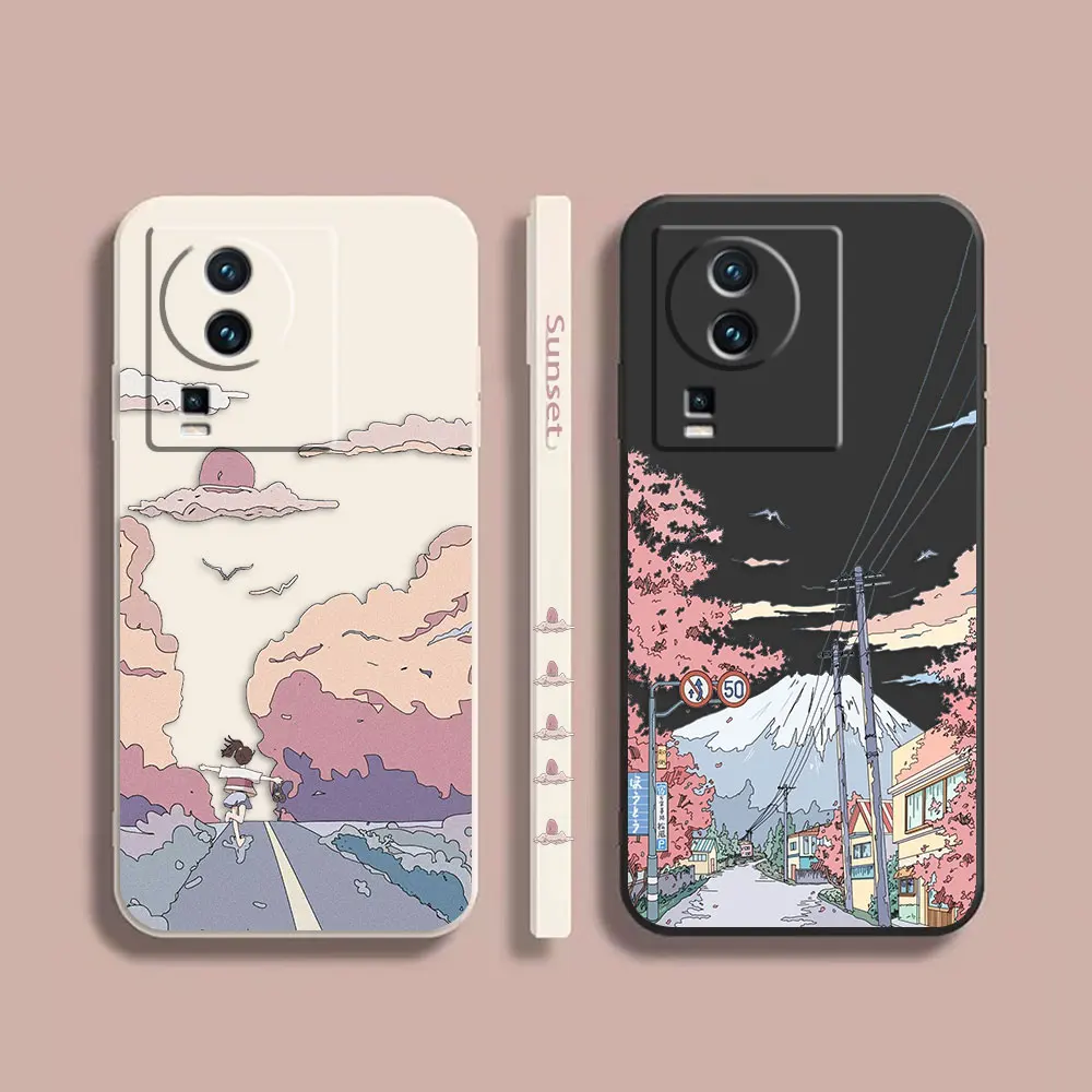 

Case For VIVO IQOO 5 7 8 9 10 11 Pro 5G Z6 Z7 NEO3 5 5S 6 7 Colour Simple Liquid Silicone Case Sunset Maple Snow Mountains